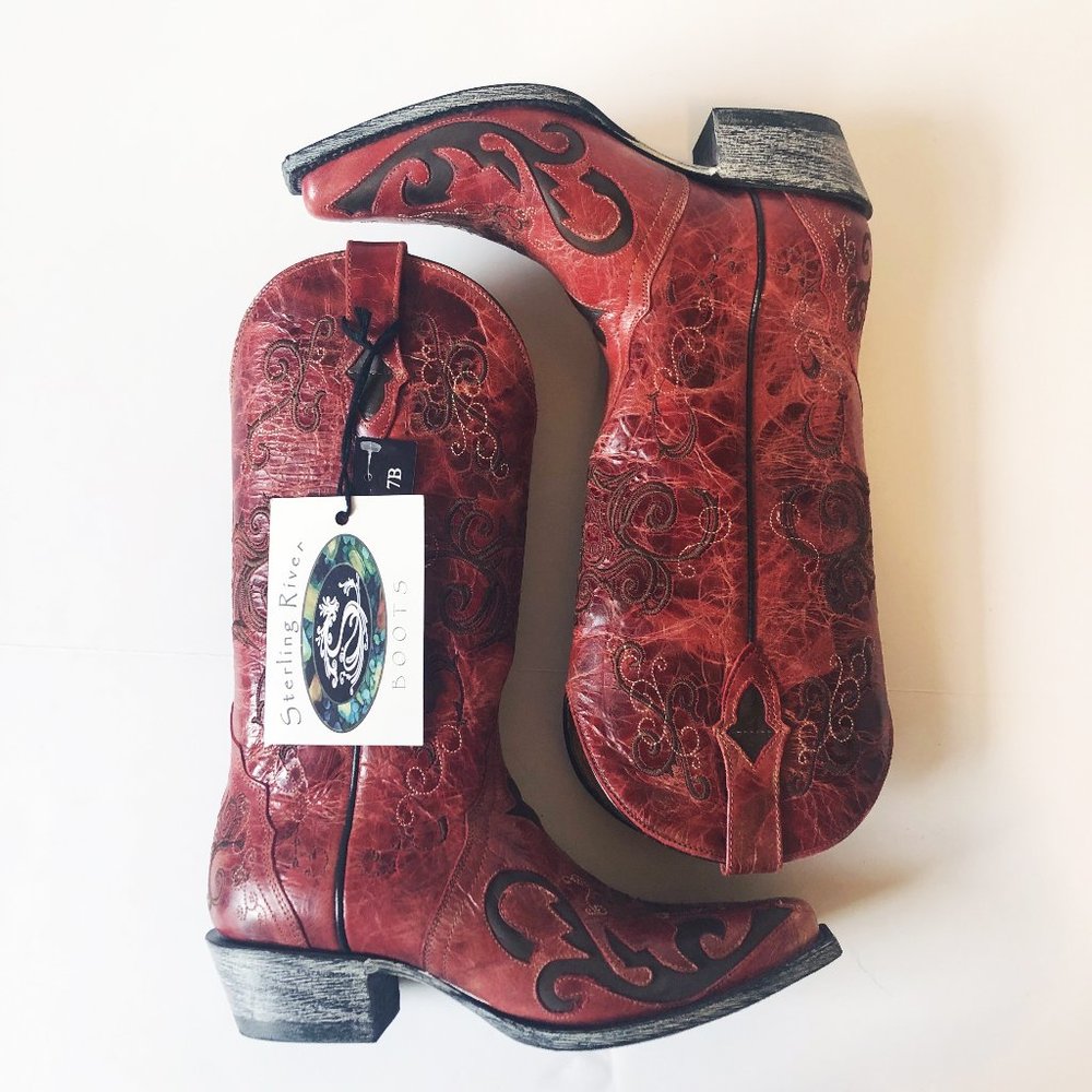 NWT Sterling River Cowboy Boots Rustic Red 7